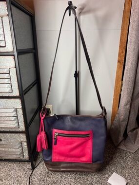 Coach legacy color block Navy and Hot Pink Leather Crossbody Shoulder Bag